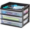 imageIRIS USA Plastic Desk Top 3Drawer Storage Organizer with Paper Tray Top 1Pack for Makeup Vanity Nail Polish Bathroom Stationery Art Craft Supplies Kitchen Office Garage Organization Medium BlackBlack