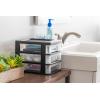 imageIRIS USA Plastic Desk Top 3Drawer Storage Organizer with Paper Tray Top 1Pack for Makeup Vanity Nail Polish Bathroom Stationery Art Craft Supplies Kitchen Office Garage Organization Medium BlackBlack