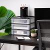 imageIRIS USA Plastic Desk Top 3Drawer Storage Organizer with Paper Tray Top 1Pack for Makeup Vanity Nail Polish Bathroom Stationery Art Craft Supplies Kitchen Office Garage Organization Medium BlackBlack