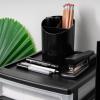 imageIRIS USA Plastic Desk Top 3Drawer Storage Organizer with Paper Tray Top 1Pack for Makeup Vanity Nail Polish Bathroom Stationery Art Craft Supplies Kitchen Office Garage Organization Medium BlackBlack