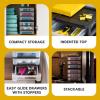 imageIRIS USA Plastic Desk Top 3Drawer Storage Organizer with Paper Tray Top 1Pack for Makeup Vanity Nail Polish Bathroom Stationery Art Craft Supplies Kitchen Office Garage Organization Medium BlackBlack