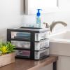 imageIRIS USA Plastic Desk Top 3Drawer Storage Organizer with Paper Tray Top 1Pack for Makeup Vanity Nail Polish Bathroom Stationery Art Craft Supplies Kitchen Office Garage Organization Medium BlackBlack
