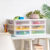 imageIRIS USA Plastic Stacking Desk Top 3Drawer Storage Organizer 4Pack for Makep Vanity Nail Polish Bathroom Stationery Art Craft Supplies Kitchen Office Garage and Small Organization Small WhiteMedium