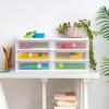 imageIRIS USA Plastic Stacking Desk Top 3Drawer Storage Organizer 4Pack for Makep Vanity Nail Polish Bathroom Stationery Art Craft Supplies Kitchen Office Garage and Small Organization Small WhiteMedium Pack of 2