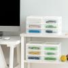 imageIRIS USA Plastic Stacking Desk Top 3Drawer Storage Organizer 4Pack for Makep Vanity Nail Polish Bathroom Stationery Art Craft Supplies Kitchen Office Garage and Small Organization Small WhiteSmall