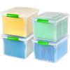 imageIRIS USA File Box File Organizer w Hinged Split Latching Lid for LetterLegal File Water Resistant Document Box BPAFree Plastic Storage Bin Tote Organizer Stackable Nestable Pearl 44 Qt 5PackClearGreen  4 Pack