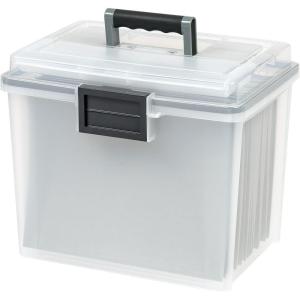 imageIRIS USA 19 Quart WEATHERPRO Plastic Office Storage Portable Letter Size File Box with OrganizerLid and Seal and Secure Latching Buckles Clear with Black Buckle 1 Pack
