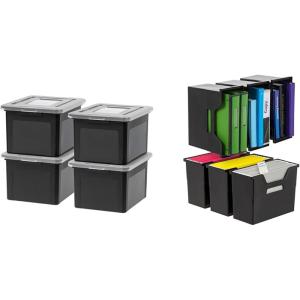 imageIRIS USA 35 Qt Plastic File Box with Lid File Organizer for LetterLegal File 4 Pack Black  Medium Portable Desktop File Box with Open Lid for Letter Size Hanging File Folders 6 Pack BlackFile Box with Lid  Medium Open Lid  BlackBlack