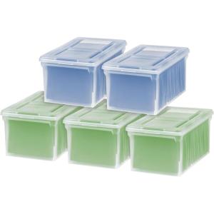 imageIRIS USA File Box File Organizer w Hinged Split Latching Lid for LetterLegal File Water Resistant Document Box BPAFree Plastic Storage Bin Tote Organizer Stackable Nestable Pearl 44 Qt 5PackWing Lid  5 Pack