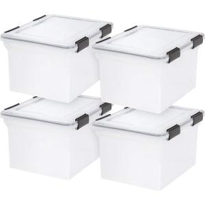 imageIRIS USA File Box File Organizer w Hinged Split Latching Lid for LetterLegal File Water Resistant Document Box BPAFree Plastic Storage Bin Tote Organizer Stackable Nestable Pearl 44 Qt 5PackWeatherPro  4 Pack