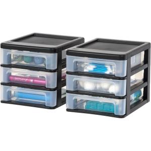 imageIRIS USA Plastic Desk Top 3Drawer Storage Organizer with Paper Tray Top 1Pack for Makeup Vanity Nail Polish Bathroom Stationery Art Craft Supplies Kitchen Office Garage Organization Medium BlackBlack
