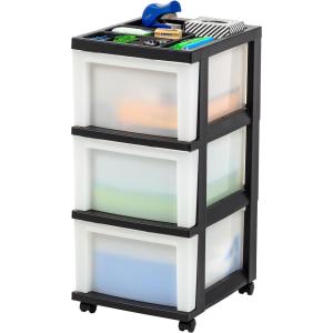 imageIRIS USA Plastic Drawer Storage Organizer Rolling Cart with Wheels Casters 6Drawers for Classroom Art Craft Supplies Dresser Closet Bathroom Dorm Bedroom Laundry Room BlackPearlSingle