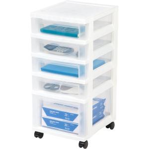 imageIRIS USA Plastic Drawer Storage Organizer Rolling Cart with Wheels Casters 7Drawers for Classroom Art Craft Supplies Dresser Closet Bathroom Dorm Bedroom Laundry Room WhiteClear5 Drawer
