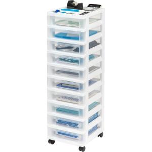 imageIRIS USA Plastic Drawer Storage Organizer Rolling Cart with Wheels Casters 7Drawers for Classroom Art Craft Supplies Dresser Closet Bathroom Dorm Bedroom Laundry Room WhiteClear10 Drawer