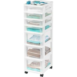 imageIRIS USA Plastic Drawer Storage Organizer Rolling Cart with Wheels Casters 7Drawers for Classroom Art Craft Supplies Dresser Closet Bathroom Dorm Bedroom Laundry Room WhiteClear7 Drawer