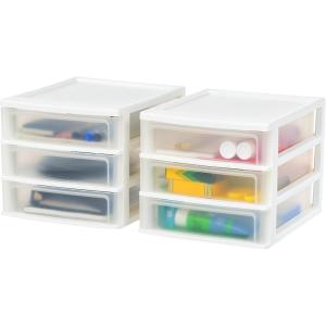 imageIRIS USA Plastic Stacking Desk Top 3Drawer Storage Organizer 4Pack for Makep Vanity Nail Polish Bathroom Stationery Art Craft Supplies Kitchen Office Garage and Small Organization Small WhiteMedium