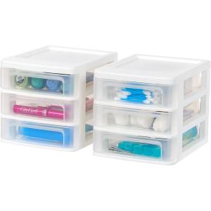 imageIRIS USA Plastic Stacking Desk Top 3Drawer Storage Organizer 4Pack for Makep Vanity Nail Polish Bathroom Stationery Art Craft Supplies Kitchen Office Garage and Small Organization Small WhiteSmall