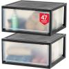 imageIRIS USA 47 Qt Plastic Drawer Storage Organizer Stacking Drawers 2Pack Stackable Unit with Sliding Drawer for Clothes Bedroom Kitchen Under Sink Pantry Craft Room Bathroom Dorm Office BlackBlack