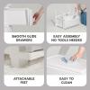 imageIRIS USA Plastic Drawer Storage Organizer 4Drawers for Classroom Art Supplies Dresser Closet Bathroom Dorm Bedroom Laundry Room Slim Narrow White Frame with Matte Blue Front PanelsWhite