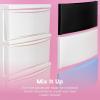 imageIRIS USA Plastic Drawer Storage Organizer 4Drawers for Classroom Art Supplies Dresser Closet Bathroom Dorm Bedroom Laundry Room Slim Narrow White Frame with Matte Blue Front PanelsPink