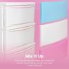 imageIRIS USA Plastic Drawer Storage Organizer 4Drawers for Classroom Art Supplies Dresser Closet Bathroom Dorm Bedroom Laundry Room Slim Narrow White Frame with Matte Blue Front PanelsPink