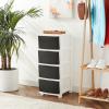 imageIRIS USA Plastic Drawer Storage Organizer 4Drawers for Classroom Art Supplies Dresser Closet Bathroom Dorm Bedroom Laundry Room Slim Narrow White Frame with Matte Blue Front PanelsBlack