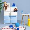 imageIRIS USA Plastic Drawer Storage Organizer 4Drawers for Classroom Art Supplies Dresser Closet Bathroom Dorm Bedroom Laundry Room Slim Narrow White Frame with Matte Blue Front PanelsBlue