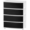 imageIRIS USA Plastic Drawer Storage Organizer 4Drawers for Classroom Art Supplies Dresser Closet Bathroom Dorm Bedroom Laundry Room Slim Narrow White Frame with Matte Blue Front PanelsBlack