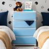 imageIRIS USA Plastic Drawer Storage Organizer 4Drawers for Classroom Art Supplies Dresser Closet Bathroom Dorm Bedroom Laundry Room Slim Narrow White Frame with Matte Blue Front PanelsBlue