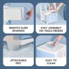imageIRIS USA Plastic Drawer Storage Organizer 4Drawers for Classroom Art Supplies Dresser Closet Bathroom Dorm Bedroom Laundry Room Slim Narrow White Frame with Matte Blue Front PanelsBlue