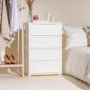 imageIRIS USA Plastic Drawer Storage Organizer 4Drawers for Classroom Art Supplies Dresser Closet Bathroom Dorm Bedroom Laundry Room Slim Narrow White Frame with Matte Blue Front PanelsWhite