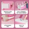 imageIRIS USA Plastic Drawer Storage Organizer 4Drawers for Classroom Art Supplies Dresser Closet Bathroom Dorm Bedroom Laundry Room Slim Narrow White Frame with Matte Blue Front PanelsPink