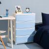 imageIRIS USA Plastic Drawer Storage Organizer 4Drawers for Classroom Art Supplies Dresser Closet Bathroom Dorm Bedroom Laundry Room Slim Narrow White Frame with Matte Blue Front PanelsBlue