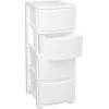 imageIRIS USA Plastic Drawer Storage Organizer 4Drawers for Classroom Art Supplies Dresser Closet Bathroom Dorm Bedroom Laundry Room Slim Narrow White Frame with Matte Blue Front PanelsWhite