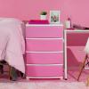 imageIRIS USA Plastic Drawer Storage Organizer 4Drawers for Classroom Art Supplies Dresser Closet Bathroom Dorm Bedroom Laundry Room Slim Narrow White Frame with Matte Blue Front PanelsPink