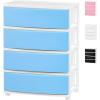 imageIRIS USA Plastic Drawer Storage Organizer 4Drawers for Classroom Art Supplies Dresser Closet Bathroom Dorm Bedroom Laundry Room Slim Narrow White Frame with Matte Blue Front PanelsBlue