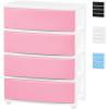 imageIRIS USA Plastic Drawer Storage Organizer 4Drawers for Classroom Art Supplies Dresser Closet Bathroom Dorm Bedroom Laundry Room Slim Narrow White Frame with Matte Blue Front PanelsPink