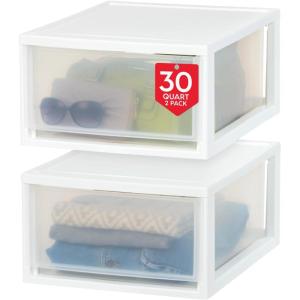 imageIRIS USA 47 Qt Plastic Drawer Storage Organizer Stacking Drawers 2Pack Stackable Unit with Sliding Drawer for Clothes Bedroom Kitchen Under Sink Pantry Craft Room Bathroom Dorm Office White30 Qt