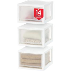imageIRIS USA 47 Qt Plastic Drawer Storage Organizer Stacking Drawers 2Pack Stackable Unit with Sliding Drawer for Clothes Bedroom Kitchen Under Sink Pantry Craft Room Bathroom Dorm Office White14 Qt