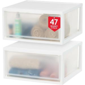 imageIRIS USA 47 Qt Plastic Drawer Storage Organizer Stacking Drawers 2Pack Stackable Unit with Sliding Drawer for Clothes Bedroom Kitchen Under Sink Pantry Craft Room Bathroom Dorm Office White47 Qt