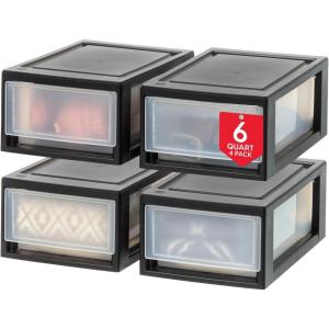 imageIRIS USA 47 Qt Plastic Drawer Storage Organizer Stacking Drawers 2Pack Stackable Unit with Sliding Drawer for Clothes Bedroom Kitchen Under Sink Pantry Craft Room Bathroom Dorm Office BlackBlack