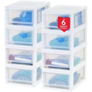 imageIRIS USA 6 Qt Plastic Drawer Storage Organizer Stacking Drawers 8Pack Stackable Unit with Sliding Drawer for Clothes Bedroom Kitchen Under Sink Pantry Craft Room Bathroom Dorm Office White