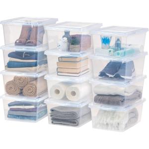 imageIRIS USA 6Pack Storage Bins with Lids 28 Quart Clear Stackable Containers Box Organize Shoes Closet Shelves Clothes Blankets Towels  BPAFree Plastic17 Qt  12 Pack
