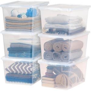 imageIRIS USA 6Pack Storage Bins with Lids 28 Quart Clear Stackable Containers Box Organize Shoes Closet Shelves Clothes Blankets Towels  BPAFree Plastic58 Qt  6 Pack