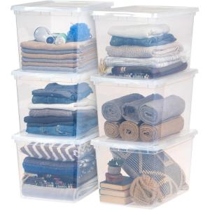 imageIRIS USA 6Pack Storage Bins with Lids 28 Quart Clear Stackable Containers Box Organize Shoes Closet Shelves Clothes Blankets Towels  BPAFree Plastic68 Qt  6 Pack