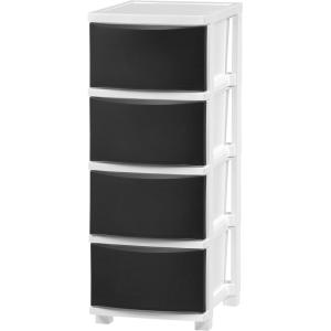 imageIRIS USA Plastic Drawer Storage Organizer 4Drawers for Classroom Art Supplies Dresser Closet Bathroom Dorm Bedroom Laundry Room Slim Narrow White Frame with Matte Blue Front PanelsBlack