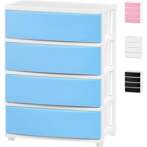imageIRIS USA Plastic Drawer Storage Organizer 4Drawers for Classroom Art Supplies Dresser Closet Bathroom Dorm Bedroom Laundry Room Slim Narrow White Frame with Matte Blue Front PanelsBlue