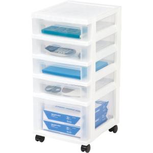 imageIRIS USA Plastic Drawer Storage Organizer Rolling Cart with Wheels Casters 5Drawers for Classroom Art Craft Supplies Dresser Closet Bathroom Dorm Bedroom Laundry Room Flat Smooth Top WhiteClearnonorganizer top
