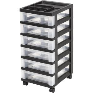 imageIRIS USA Plastic Drawer Storage Organizer Rolling Cart with Wheels Casters 5Drawers for Classroom Art Craft Supplies Dresser Closet Bathroom Dorm Bedroom Laundry Room Flat Smooth Top WhiteClearOrganizer top