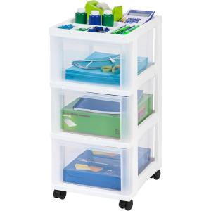 imagePlastic Drawer Storage Organizer Rolling Cart with Wheels Casters 3Drawers for Classroom Art Craft Supplies Dresser Closet Bathroom Dorm Bedroom Laundry Room WhiteClear